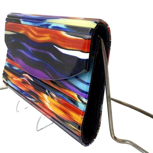 Sondra Roberts Vintage 80's Style Colorful Waves Lucite Acrylic Clutch Purse - Picture 4 of 10